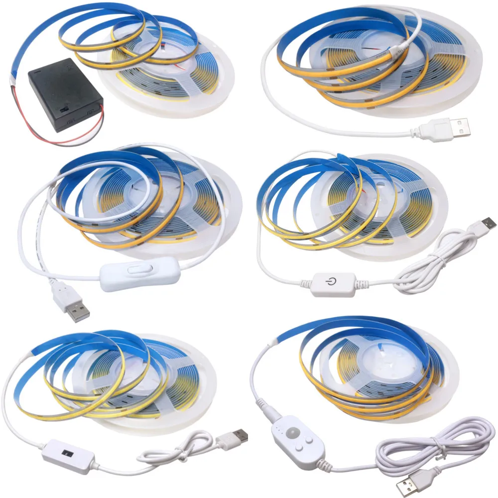Светодиодная лента COB 1 м, 2 м, 3 м, 5 В с 2 контактами/USB/аккумуляторной коробкой/переключателем/сенсорным диммером/кабелем датчика движения PIR
Светодиодная лента COB 1 м, 2 м, 3 м, 5 В с 2 контактами/USB/аккумуляторной коробкой/переключателем/сенсорным диммером/кабелем датчика движения PIR