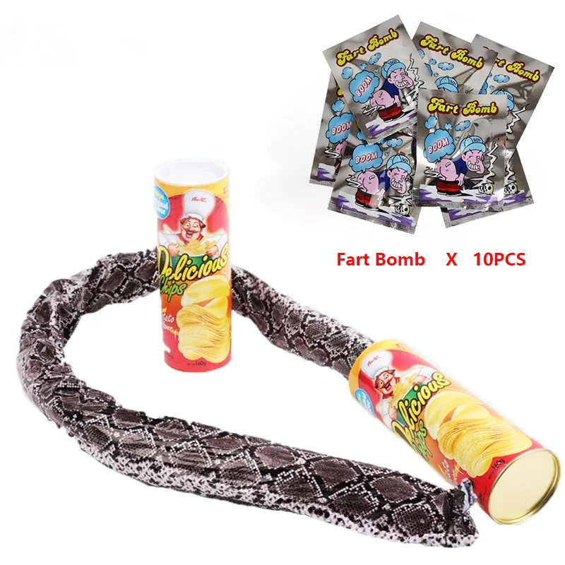 

Funny Potato Chip Can Jump Spring Snake roach Toy Gift April Fool Day Halloween Party Decoration Prank Trick Fun Joke Fart Bombs