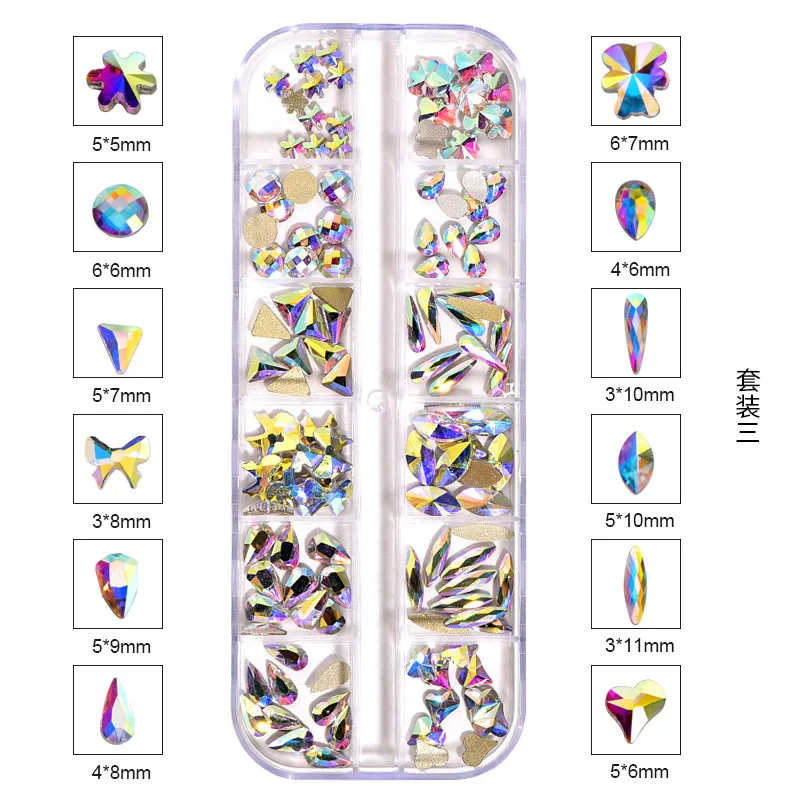 120pcs kinds of shapes Crystal AB Non Hot Fix Rhinestone Set Flatback Glass Stone Nail Art Rhinestones For DIY Decoration
120pcs kinds of shapes Crystal AB Non Hot Fix Rhinestone Set Flatback Glass Stone Nail Art Rhinestones For DIY Decoration