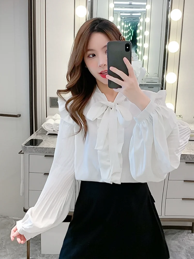 Women's Blouses Long Sleeve Tops Fashion Top V-neck Shirts Casual Shirt Bow Chiffon Sexy Summer Houthion
Women's Blouses Long Sleeve Tops Fashion Top V-neck Shirts Casual Shirt Bow Chiffon Sexy Summer Houthion