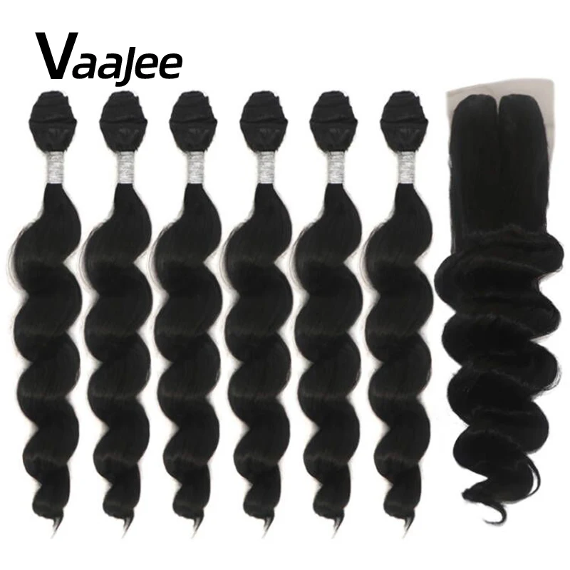 

18-30 inch Bundles with Closure Loose Wave Synthetic Hair 7pcs/lot Ombre Blonde Brown Deep Wave Weave Hairs for Extensions Women