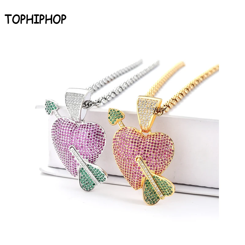 TOPHIPHOP Heart with Arrow Necklace & Pendant Gold Silver Color Chain AAA Cubic Zircon Men's Hip hop Jewelry For Gift
TOPHIPHOP Heart with Arrow Necklace & Pendant Gold Silver Color Chain AAA Cubic Zircon Men's Hip hop Jewelry For Gift