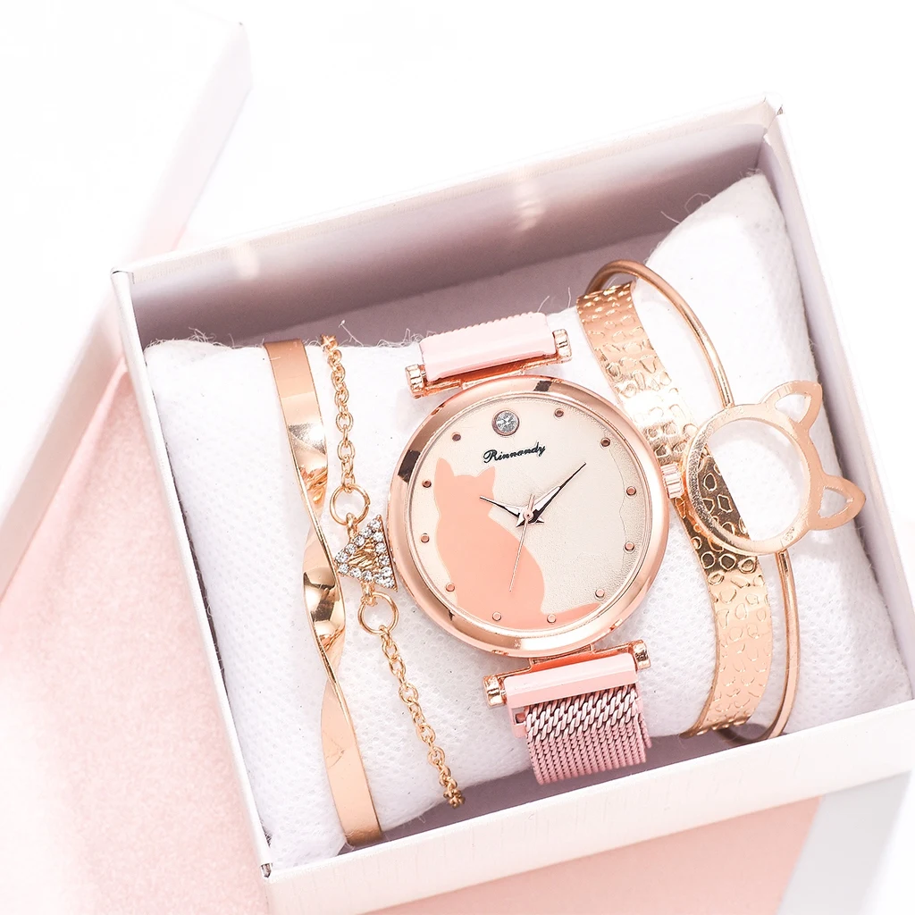 Комплект наручных часов с браслетом Роскошные Кварцевые женские часы магнитной