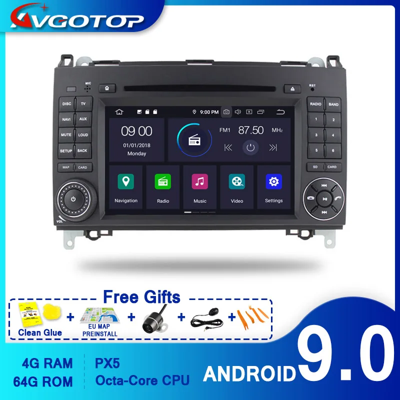 Автомобильный DVD плеер AVGOTOP Android 9 0 4 Гб + 64 ГБ для Mercedes Benz A class W169 (2004 2012) IPS HD экран