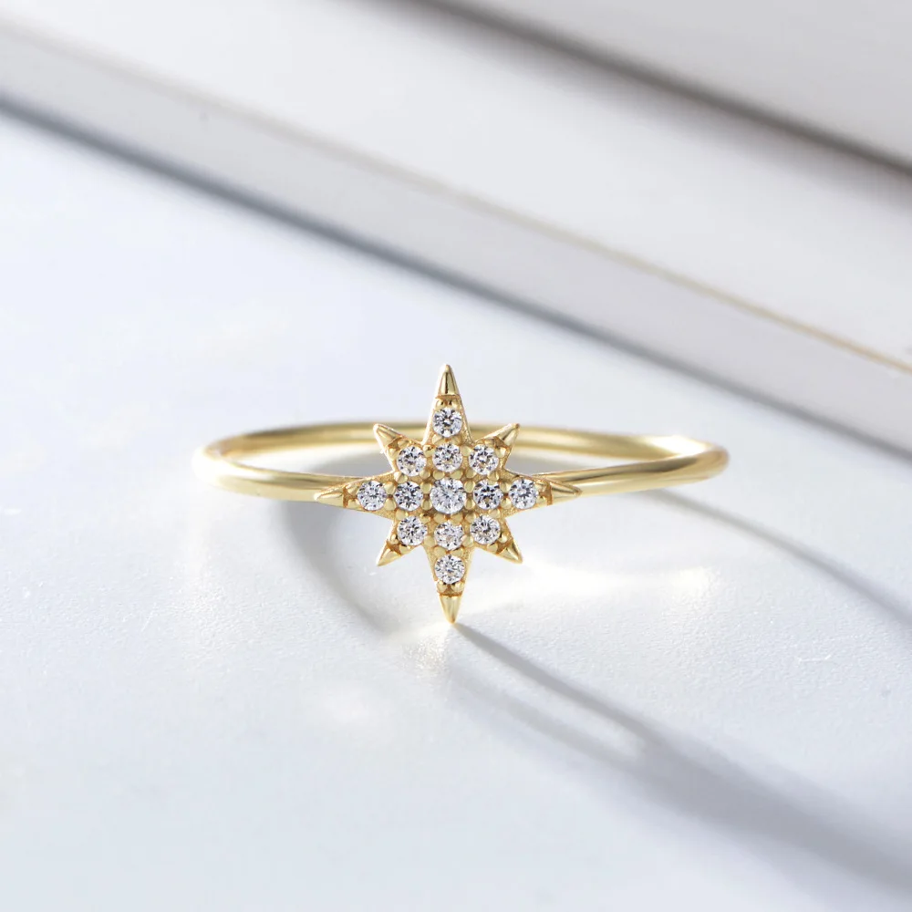14K Gold Plated Over On 925 Sterling Silver White CZ Pave North Star Ring Dainty Rings For Women Gift
14K Gold Plated Over On 925 Sterling Silver White CZ Pave North Star Ring Dainty Rings For Women Gift