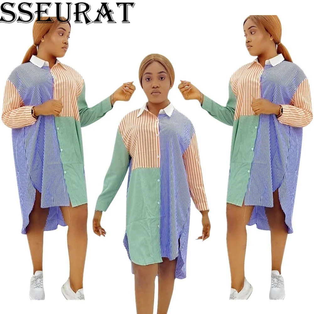 SSEURAT Women Stripe Patchwork V-Neck Single Breasted Full Sleeve Midi Dresses Autumn Stylish Office Lady Casual Loose Robe
SSEURAT Women Stripe Patchwork V-Neck Single Breasted Full Sleeve Midi Dresses Autumn Stylish Office Lady Casual Loose Robe