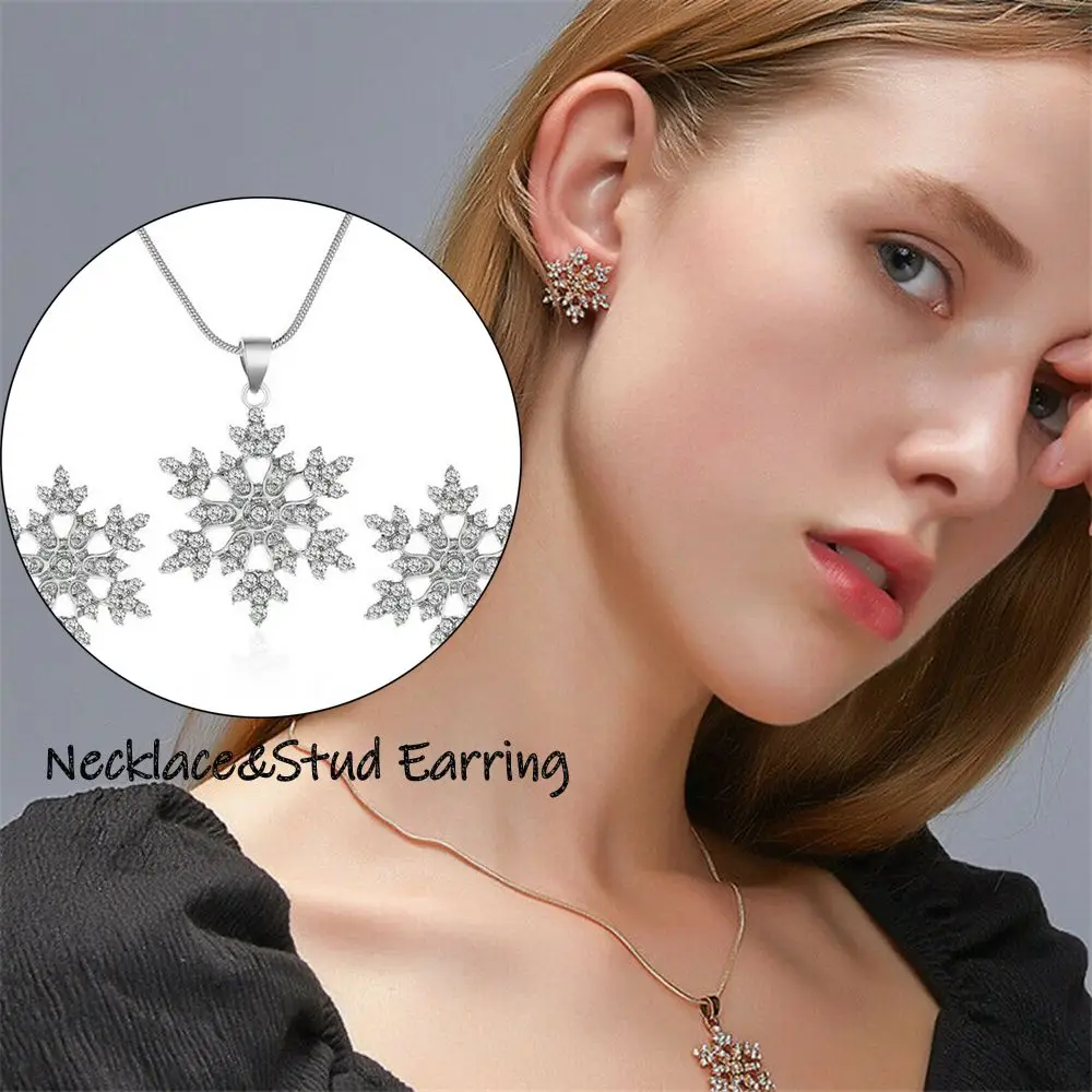 Fashion Elegant Gift Noble Snowflake Pendant Necklace Jewelry Party With Stud Earrings Set
Fashion Elegant Gift Noble Snowflake Pendant Necklace Jewelry Party With Stud Earrings Set