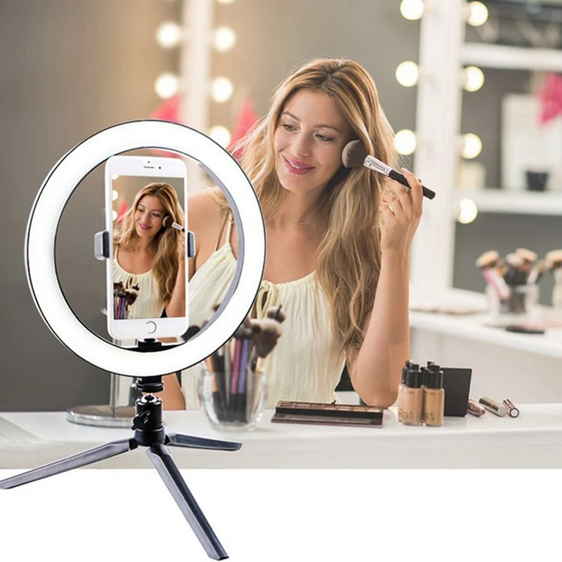 LED Ring Light 10"with Tripod Stand & Phone Holder for Live Streaming & YouTube Video, Dimmable Desk Makeup Ring Light for Photo
LED Ring Light 10"with Tripod Stand & Phone Holder for Live Streaming & YouTube Video, Dimmable Desk Makeup Ring Light for Photo