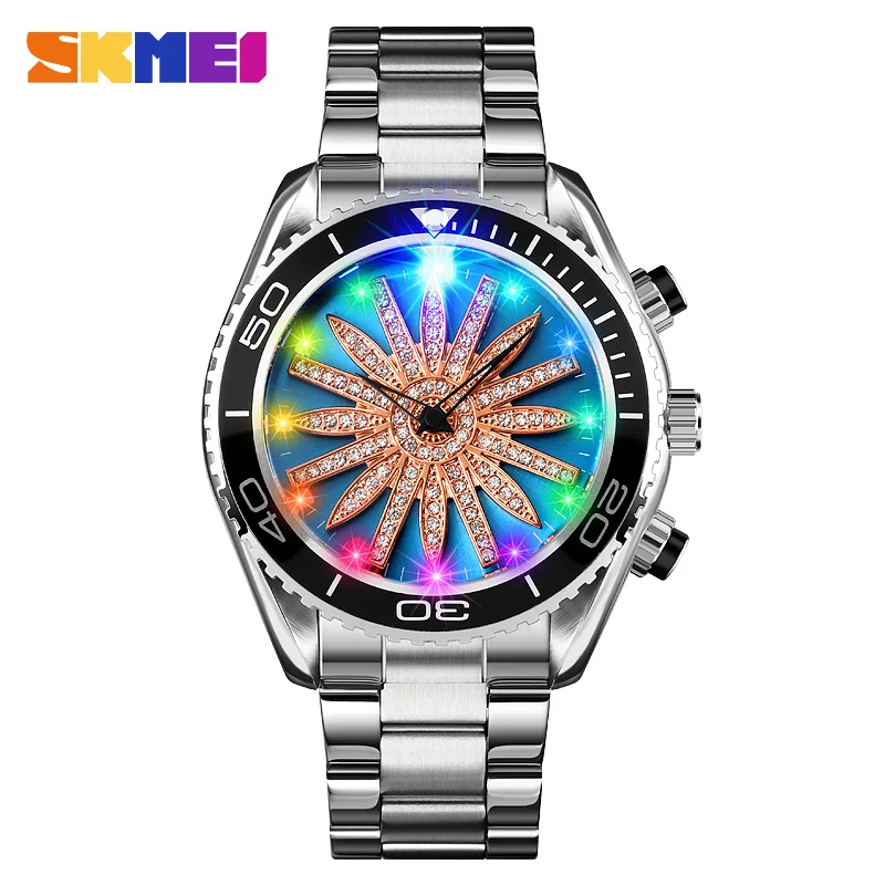 SKMEI Creative Colorful LED Luminous Light Quartz Men Watches Stainless Steel Waterproof Male Wristwatch Relogio Masculino 1677 | Наручные