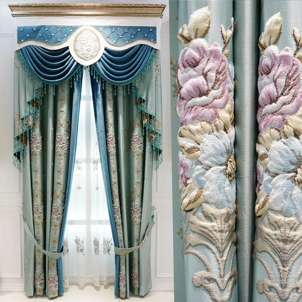 High-grade European embossed jacquard curtains For Living Room Bedroom blue/pink Embroidered Curtain Luxury Home Decor
High-grade European embossed jacquard curtains For Living Room Bedroom blue/pink Embroidered Curtain Luxury Home Decor