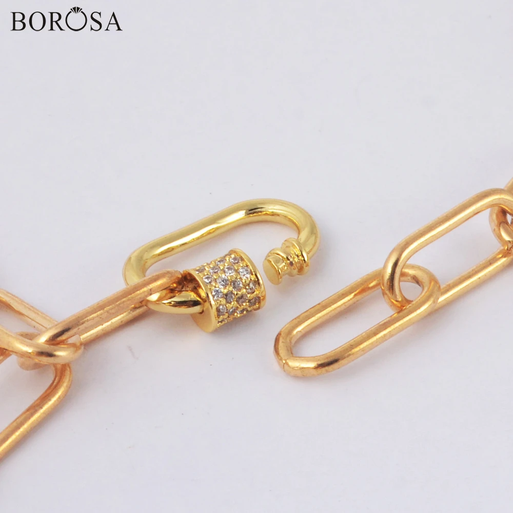 BOROSA Fashion Baroque Pearl Metal Necklace Gold Silver Plated CZ Screw Clasp Lock Druzy Link Chain Necklace for Women HD0354
BOROSA Fashion Baroque Pearl Metal Necklace Gold Silver Plated CZ Screw Clasp Lock Druzy Link Chain Necklace for Women HD0354