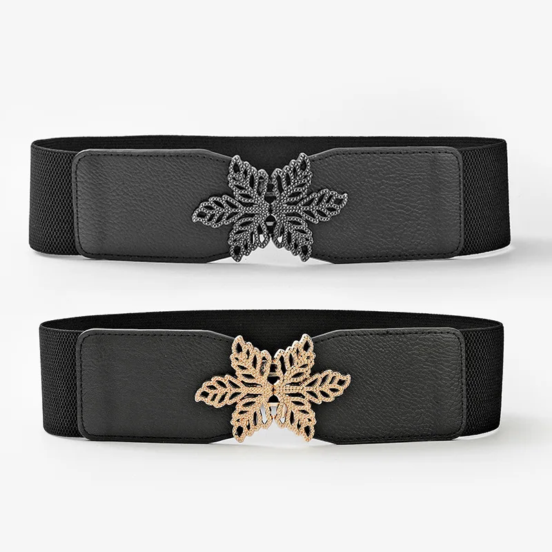 Женский однотонный эластичный пояс с пряжкой в Форме Кленового Листа, декоративный пояс для платья, пальто, свитера 
Женский однотонный эластичный пояс с пряжкой в Форме Кленового Листа, декоративный пояс для платья, пальто, свитера