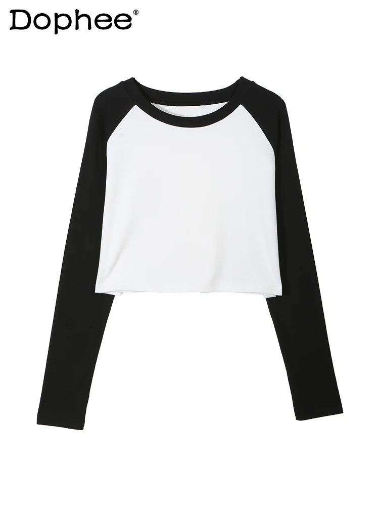 Long Sleeve Short T-shirt for Women 2021 New Loose Korean Style High Waist Slimming Top Contrast Color Round Neck Cotton Tshirt
Long Sleeve Short T-shirt for Women 2021 New Loose Korean Style High Waist Slimming Top Contrast Color Round Neck Cotton Tshirt