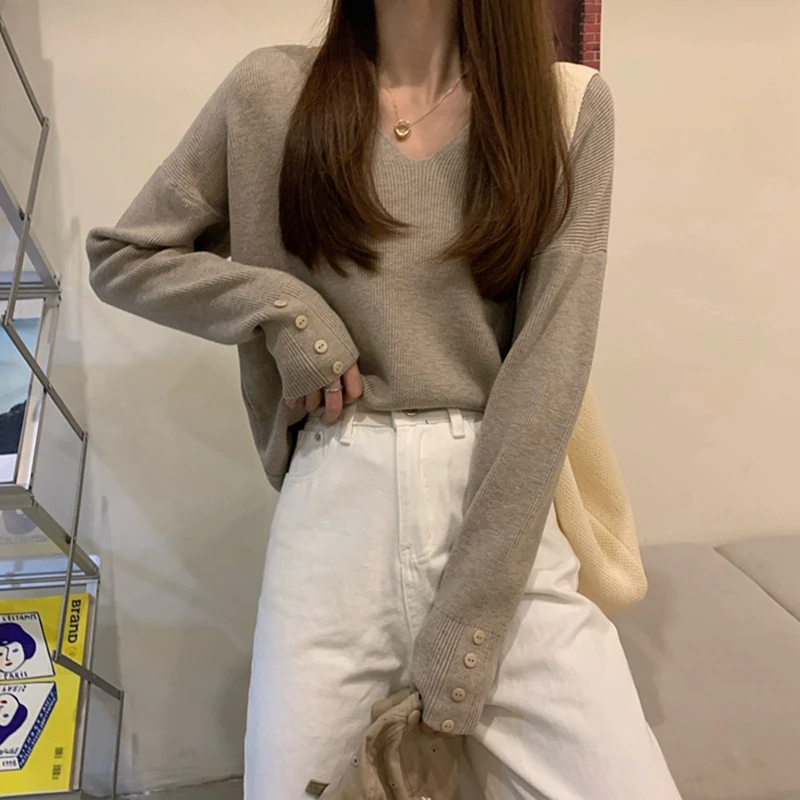 Women'S Loose V-Neck Long-Sleeved Sweater Top, Women'S Pullover, Student All-Match Base Sweater, One Size
Women'S Loose V-Neck Long-Sleeved Sweater Top, Women'S Pullover, Student All-Match Base Sweater, One Size