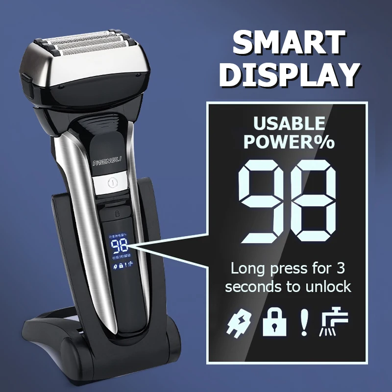 Men's Razor Smart Digital Display 5-Blade Arched Cutter Head Wet-Dry Dual Use Shaving Machine Electric Shaver Beard Trimmers
Men's Razor Smart Digital Display 5-Blade Arched Cutter Head Wet-Dry Dual Use Shaving Machine Electric Shaver Beard Trimmers