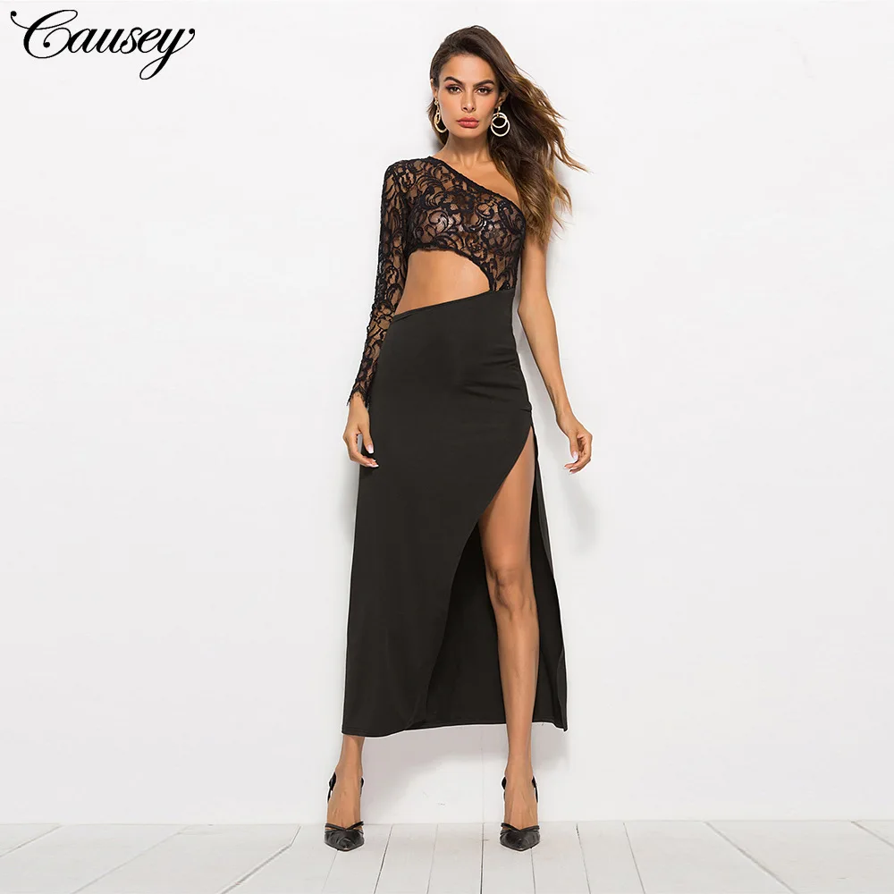 20 Spring New Foreign Trade Cross-Border Women's Clothing Single Sleeve Shoulder Black Lace Stitching Split Sexy Dress for Women
20 Spring New Foreign Trade Cross-Border Women's Clothing Single Sleeve Shoulder Black Lace Stitching Split Sexy Dress for Women