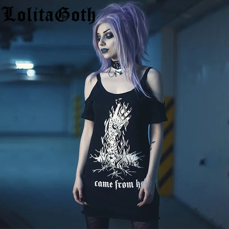 Lolita Goth Printing Off Shoulder Strap T-shirt Dark Wind Street Bat Sleeve Short Sleeve Women Gothic Harajuku Punk Tee Clothes
Lolita Goth Printing Off Shoulder Strap T-shirt Dark Wind Street Bat Sleeve Short Sleeve Women Gothic Harajuku Punk Tee Clothes