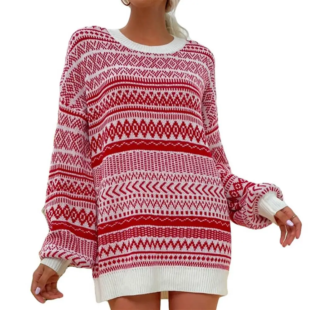 Women Christmas Geometry Printed Sweater Long Sleeve Casual Loose Knitted Pullover Jumper Mini Dress Xmas Top Fashion Knitwear
Women Christmas Geometry Printed Sweater Long Sleeve Casual Loose Knitted Pullover Jumper Mini Dress Xmas Top Fashion Knitwear