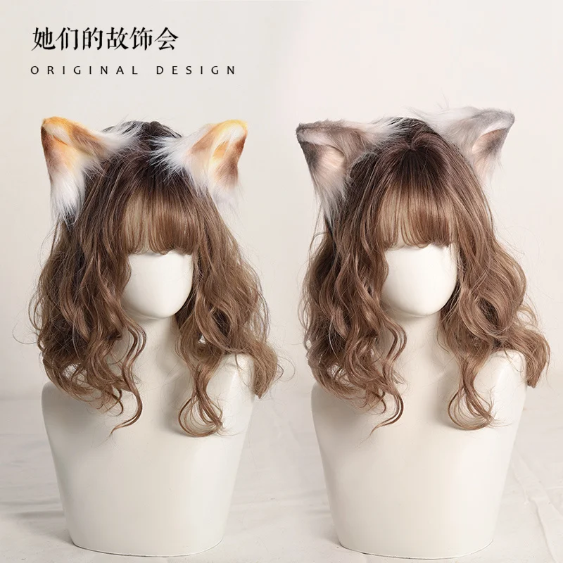 

Three Flowers Cat Ears Headdress Hand-made Beast Ear Hairband JK lolita Hairpin Cute Japanese lolita Hair Accessories