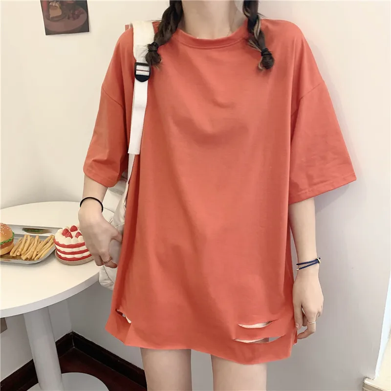 T Shirt Women Hole Long Half Sleeve O Neck Solid Tops T-Shirts Female Loose Thin Basic Casual Summer Fashion Korean Tees Femme
T Shirt Women Hole Long Half Sleeve O Neck Solid Tops T-Shirts Female Loose Thin Basic Casual Summer Fashion Korean Tees Femme