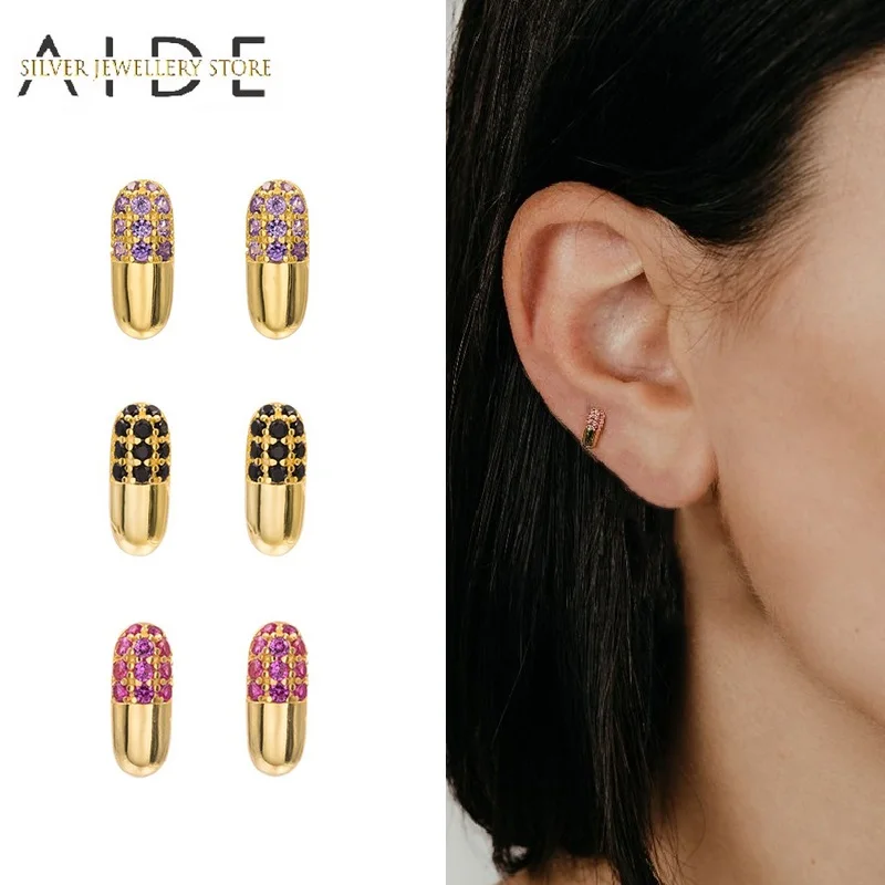 AIDE Luxurious Bullet Stud Earrings For Women Capsule Colorful Zircon Piercing 925 Sterling Silver Earings Fine Jewelry brincos
AIDE Luxurious Bullet Stud Earrings For Women Capsule Colorful Zircon Piercing 925 Sterling Silver Earings Fine Jewelry brincos