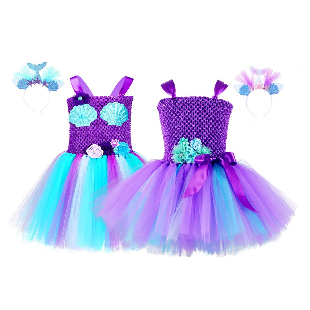 Cartoon Little Mermaid Puff Dress For Girls With Headband Satin Top Knee Length Volie Kids Tulle Halloween Party Dress
Cartoon Little Mermaid Puff Dress For Girls With Headband Satin Top Knee Length Volie Kids Tulle Halloween Party Dress