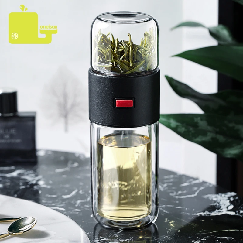 ONEISALL Glass Tea Infuser Water Bottle with Tumbler Double Wall 400ml Loose Tea and Water Separation Tea Bottle for Travel
ONEISALL Glass Tea Infuser Water Bottle with Tumbler Double Wall 400ml Loose Tea and Water Separation Tea Bottle for Travel