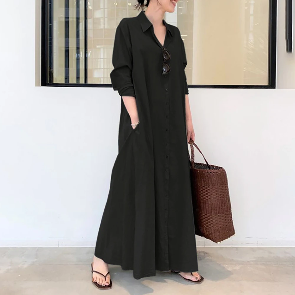 Simple Style Casual Shirt Dress With Long Sleeves Pockets For Women Autumn Spring Ladies Solid Color Loose Buttoned Maxi Dresses
Simple Style Casual Shirt Dress With Long Sleeves Pockets For Women Autumn Spring Ladies Solid Color Loose Buttoned Maxi Dresses