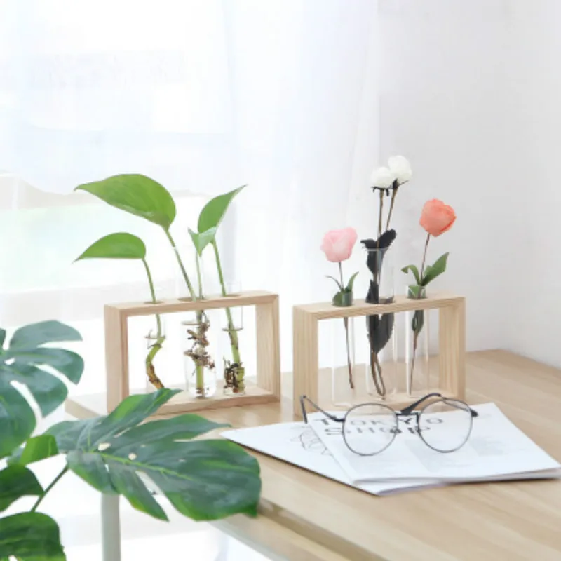 Plant Hydroponic Vase Creative Wooden Frame Transparent Glass Vase Multiple Holes Small Fresh Test Tube Vase Home Decoration
Plant Hydroponic Vase Creative Wooden Frame Transparent Glass Vase Multiple Holes Small Fresh Test Tube Vase Home Decoration