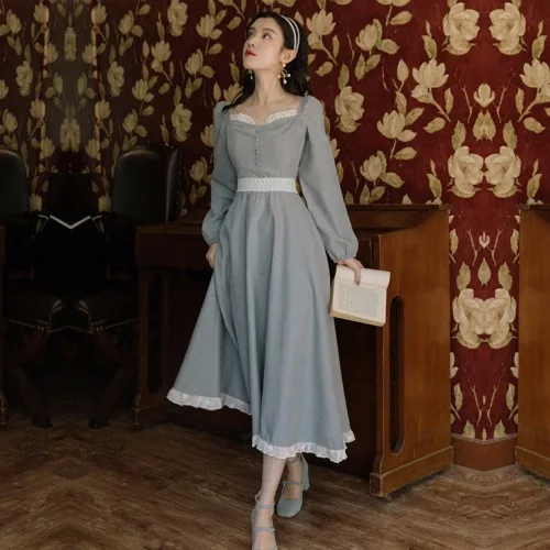 Retro French Girl Light Blue Forest Woman Long Dress Literature and Art Long Sleeve Slim Thin Prairie Chic Student Dresses
Retro French Girl Light Blue Forest Woman Long Dress Literature and Art Long Sleeve Slim Thin Prairie Chic Student Dresses