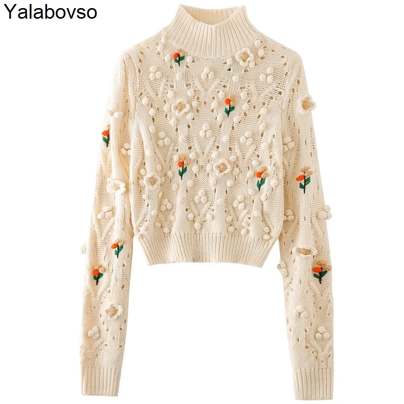Women's Pullovers Female Tops 2021 Autumn New Knitted Sweaters Flower Hollow Out Embroidery 3D Ball Small Fresh Turtle Neck
Women's Pullovers Female Tops 2021 Autumn New Knitted Sweaters Flower Hollow Out Embroidery 3D Ball Small Fresh Turtle Neck