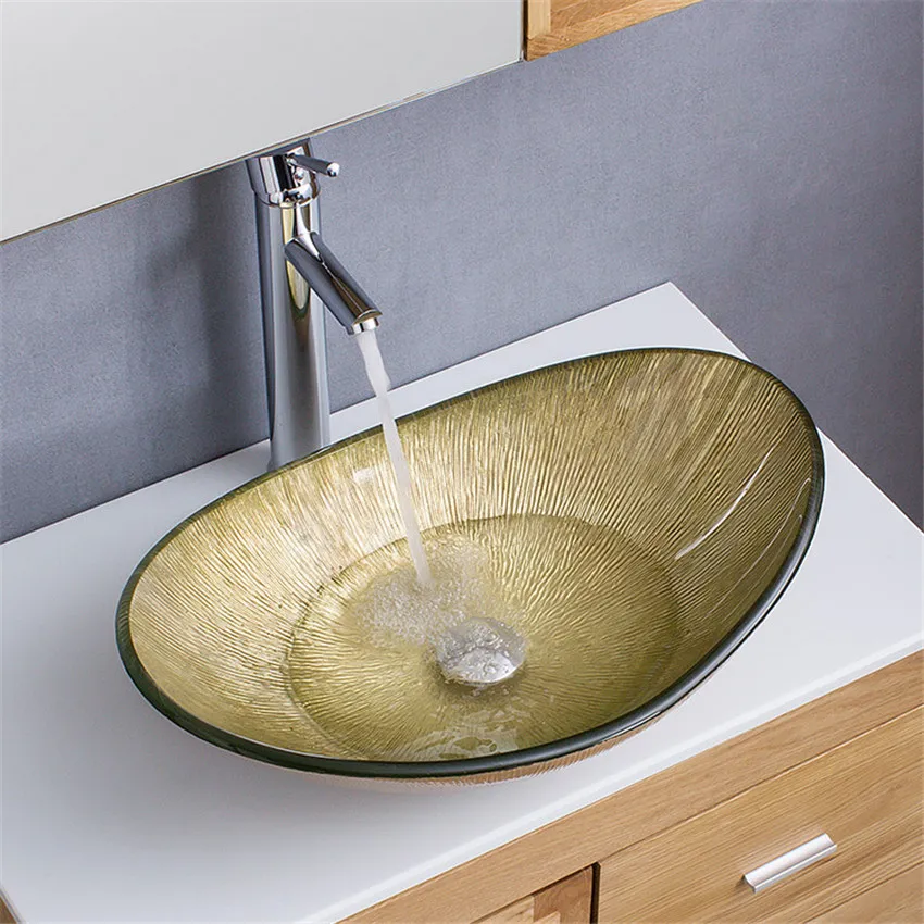 Oval Bathroom Basin Glass Sinks Countertop Vessel Washbasin Tempered Glass Line stripe Sink Chrome-plated Straight Faucet Set
Oval Bathroom Basin Glass Sinks Countertop Vessel Washbasin Tempered Glass Line stripe Sink Chrome-plated Straight Faucet Set