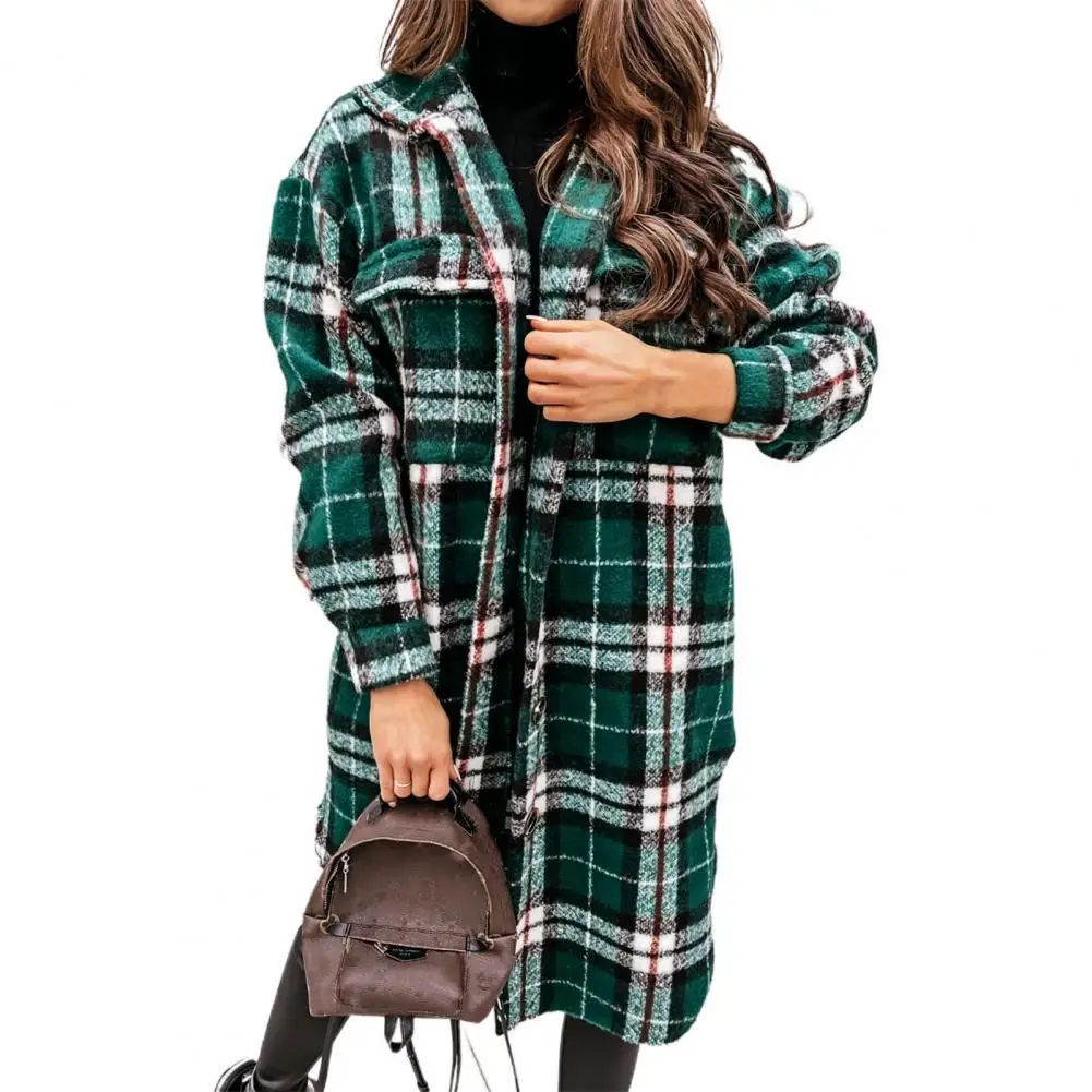 Coat Women Autumn Plaid Long Sleeve Turn Down Collar Coat Buttons Mid-length Jacket
Coat Women Autumn Plaid Long Sleeve Turn Down Collar Coat Buttons Mid-length Jacket