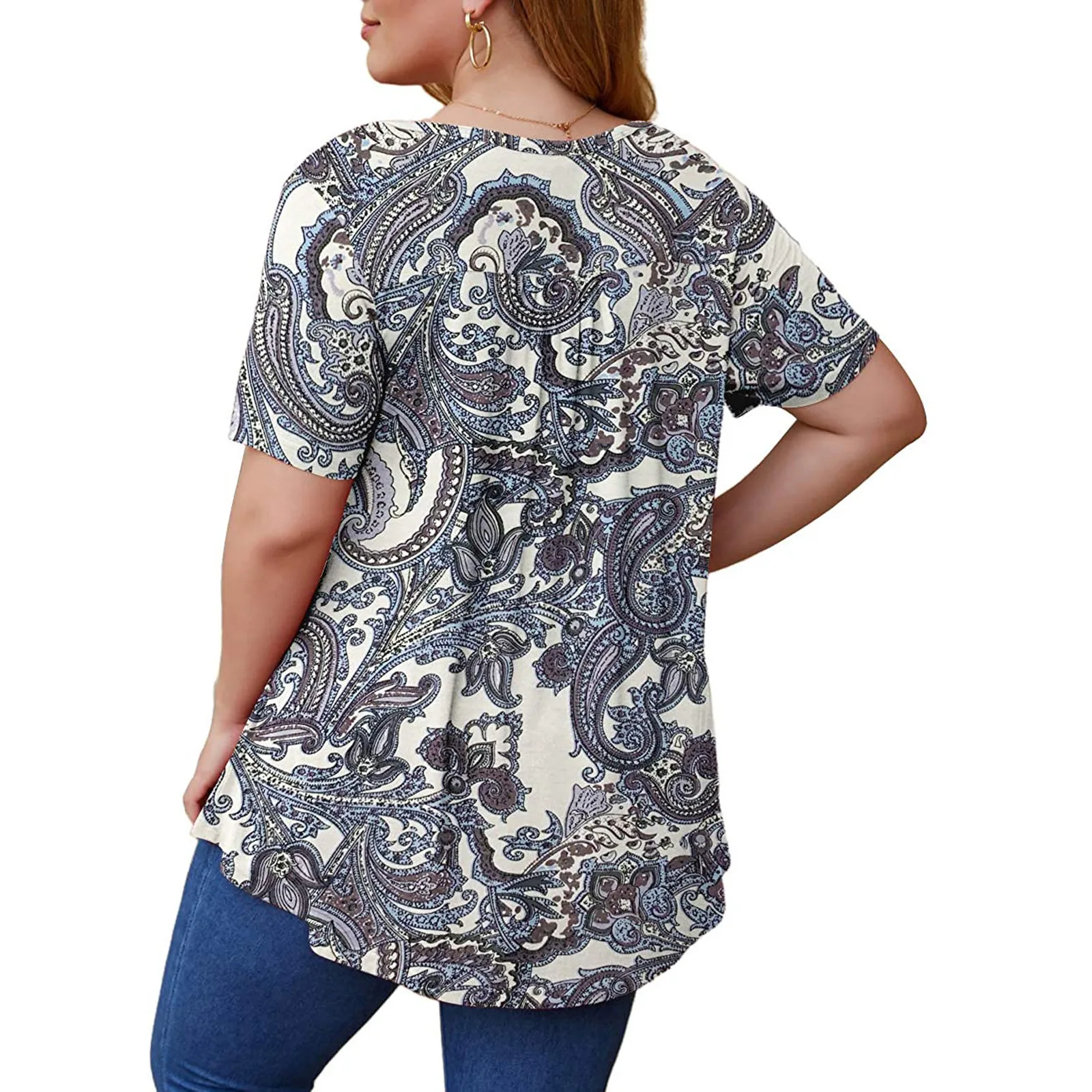 Fashion Shirts Women V-neck Printed Short Sleeve Casual Button Pullover T-shirt
Fashion Shirts Women V-neck Printed Short Sleeve Casual Button Pullover T-shirt