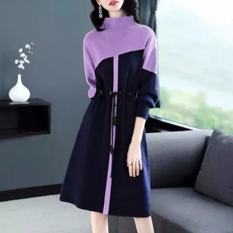 Autumn Winter Fashion Turtleneck Sweater Dresses Hit Color Female Casual Knitted A-Line Dress Women Waist Knitting Dress
Autumn Winter Fashion Turtleneck Sweater Dresses Hit Color Female Casual Knitted A-Line Dress Women Waist Knitting Dress