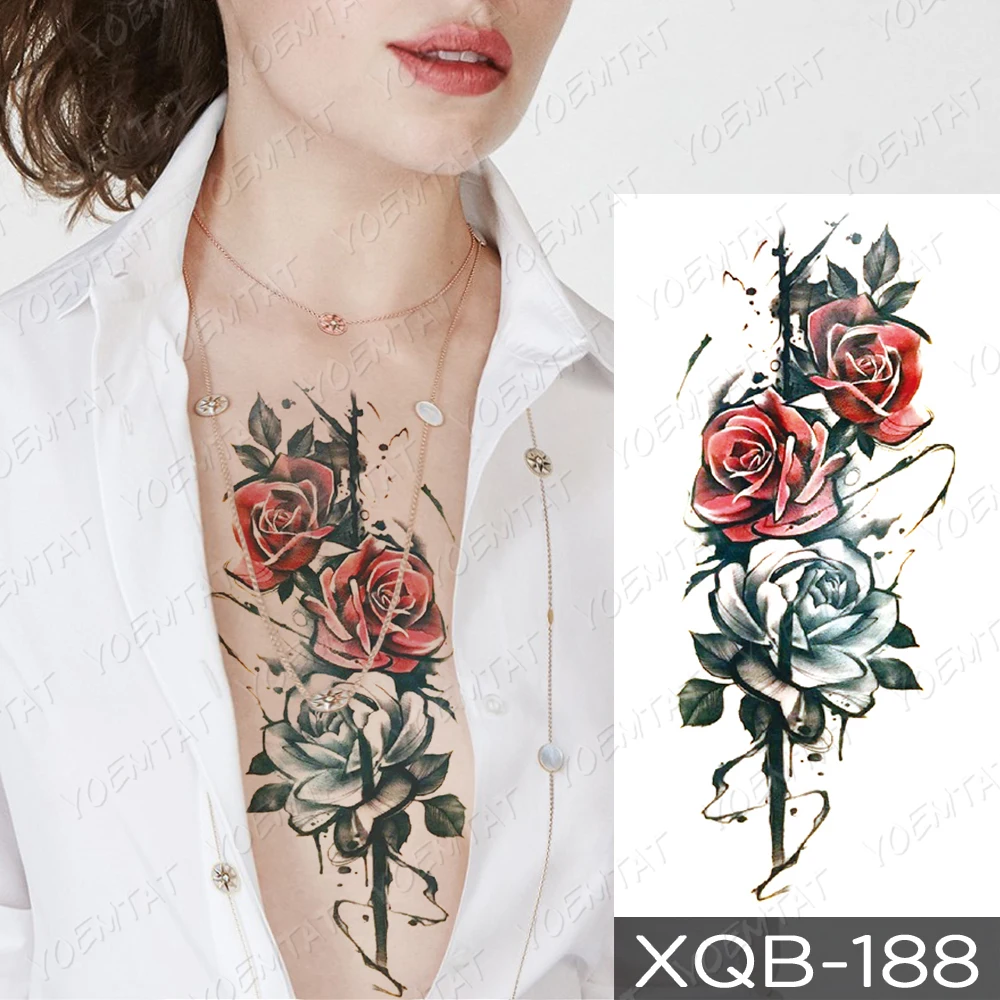 Водонепроницаемая Временная тату-наклейка с изображением черепа розы руки зомби