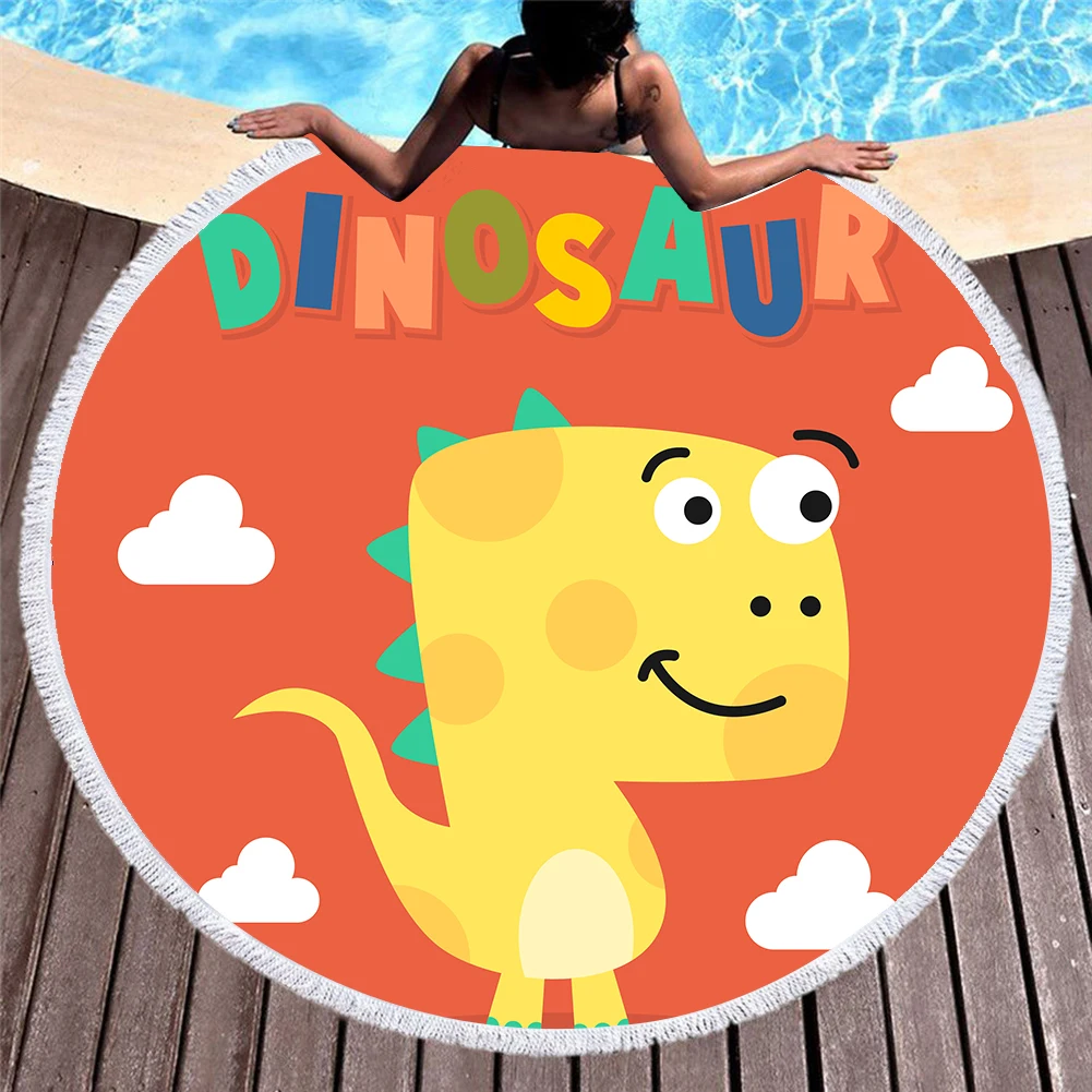 

Cute Cartoon Dinosaur 3D Printed Beach Towel Microfiber 150cm Round Beach Towels Summer Toalla Tassel Yoga Mat T609