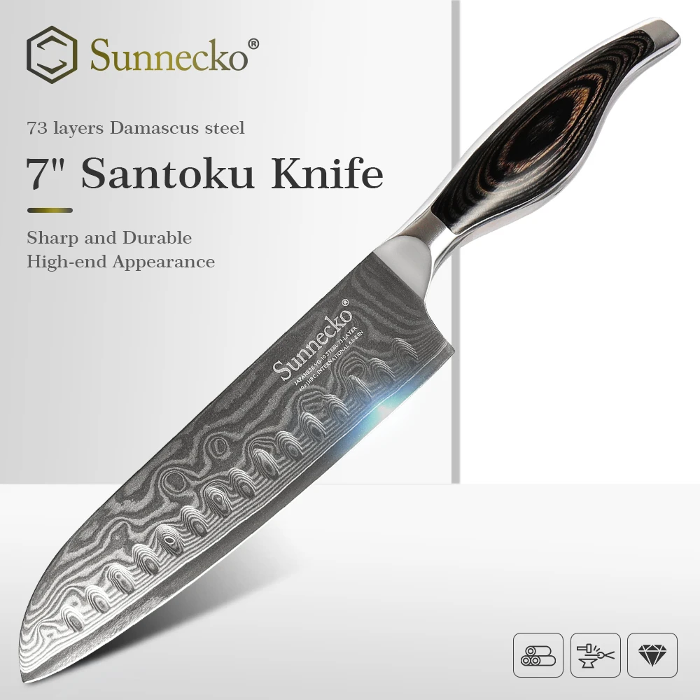 Фото Нож сантоку SUNNECKO из дамасской стали японские кухонные предметы лезвие 7 дюймов 73