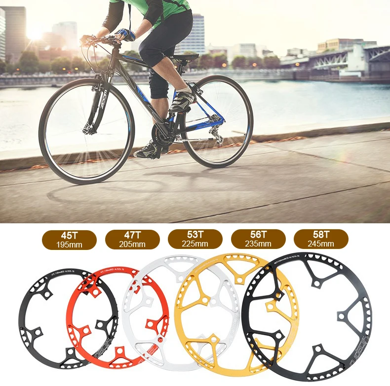 Single Speed Chainring 130BCD Aluminium Alloy with Guard 45T 47T 53T 56T 58T for Folding Bike Ultralight Climbing Power Chain
Single Speed Chainring 130BCD Aluminium Alloy with Guard 45T 47T 53T 56T 58T for Folding Bike Ultralight Climbing Power Chain