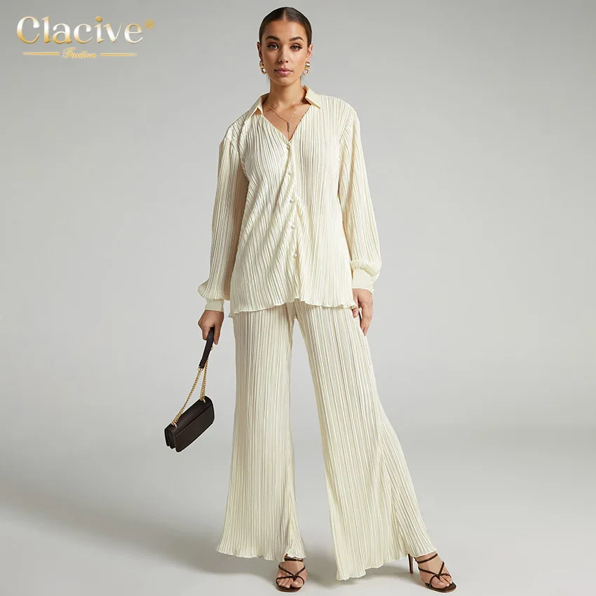 Clacive Elegant Loose Beige Women Home Suit Fashion Long Sleeve Shirt High Wasit Trousers Suits Casual Pleated 2 Piece Pants Set
Clacive Elegant Loose Beige Women Home Suit Fashion Long Sleeve Shirt High Wasit Trousers Suits Casual Pleated 2 Piece Pants Set