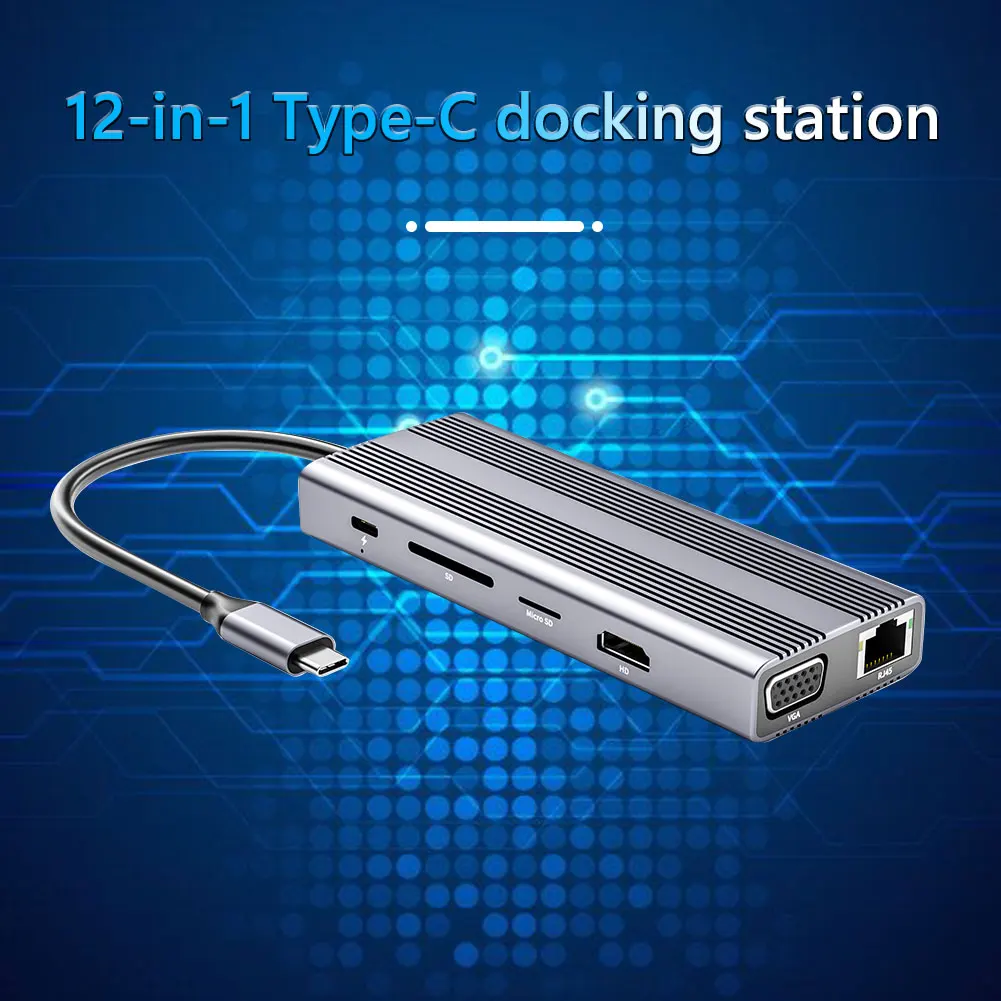 USB Hub Multi-Device Computer Laptop Desktop 12 in 1 USB C Hub to USB 3.0 4K Compatible VGA PD RJ45 3.5mm Adapter
USB Hub Multi-Device Computer Laptop Desktop 12 in 1 USB C Hub to USB 3.0 4K Compatible VGA PD RJ45 3.5mm Adapter