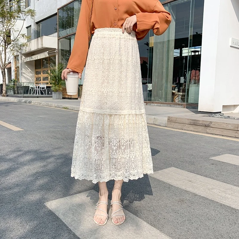 2021 Woman A-line Lace High Waist Fairy Skirts Spring Elegant Mujer Faldas Japan Korean Cottagecore Hollow Out Solid Long Skirts
2021 Woman A-line Lace High Waist Fairy Skirts Spring Elegant Mujer Faldas Japan Korean Cottagecore Hollow Out Solid Long Skirts