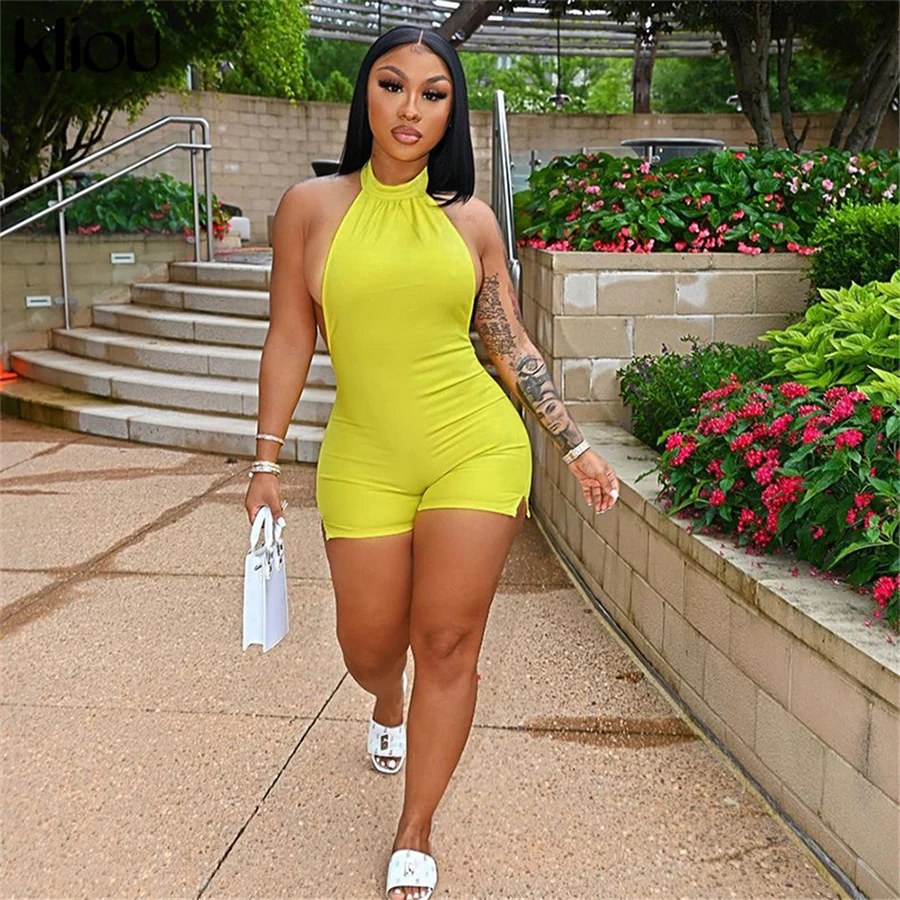 Kliou Solid Halter Playsuit Women Sexy Sleeveless Simple One Piece Clothing Skinny Body-shaping Club Attirewear Female Overall
Kliou Solid Halter Playsuit Women Sexy Sleeveless Simple One Piece Clothing Skinny Body-shaping Club Attirewear Female Overall