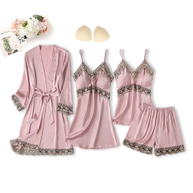 Satin Loose Nightwear Women Pajamas 4PCS Sleep Set Long Sleeve Sleepwear Spring Summer Pyjamas Sexy Nightgown Rayon Home Clothes
Satin Loose Nightwear Women Pajamas 4PCS Sleep Set Long Sleeve Sleepwear Spring Summer Pyjamas Sexy Nightgown Rayon Home Clothes