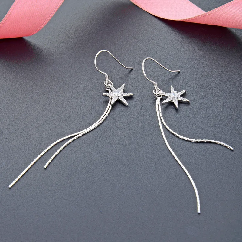 Retro fresh net red earrings s925 silver earrings six-pointed star earrings tassel small jewelry wholesale 
Retro fresh net red earrings s925 silver earrings six-pointed star earrings tassel small jewelry wholesale