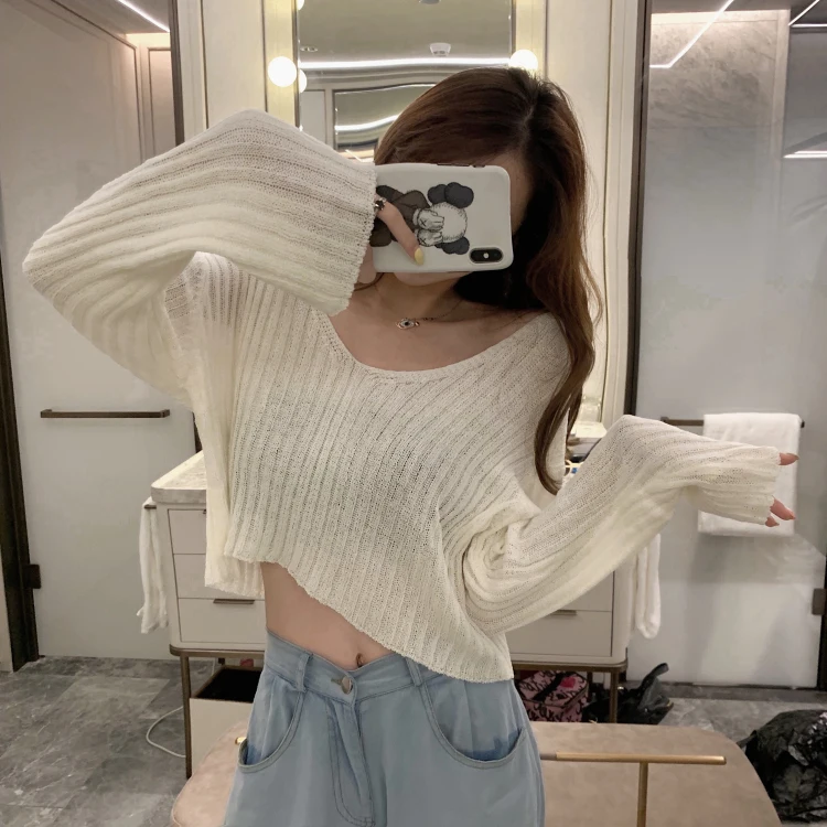 thin pullovers Sunscreen long sleeve v-neck knitted sweaters fashion brand Korean style Women's Clothing summer fall crop top
thin pullovers Sunscreen long sleeve v-neck knitted sweaters fashion brand Korean style Women's Clothing summer fall crop top