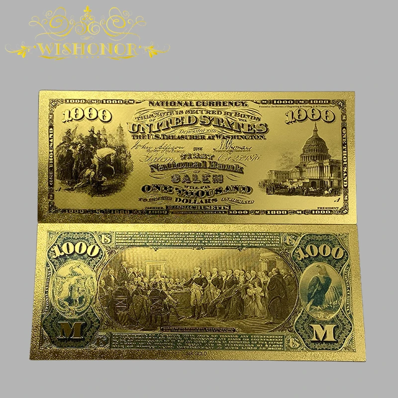 Банкнота американская 10 шт./лот Nice 1875 года, Золотая банкнота 1 2 5 10 20 50 100 1000, покрытая 24-каратным золотом для коллекции
Банкнота американская 10 шт./лот Nice 1875 года, Золотая банкнота 1 2 5 10 20 50 100 1000, покрытая 24-каратным золотом для коллекции