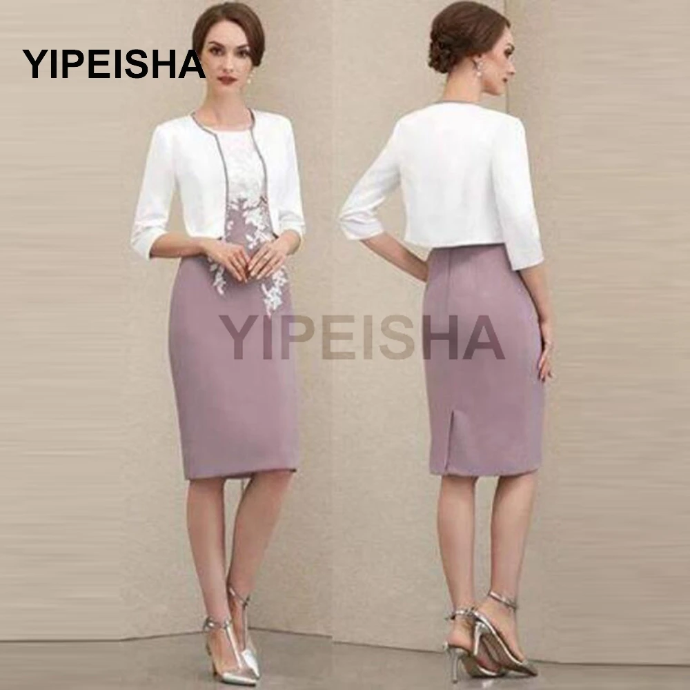 2021 Elegant Sheath Short Lavender Lace Applique Bride Mother's Dress With Removable Jacket Wedding Guest Gowns Knee Length
2021 Elegant Sheath Short Lavender Lace Applique Bride Mother's Dress With Removable Jacket Wedding Guest Gowns Knee Length