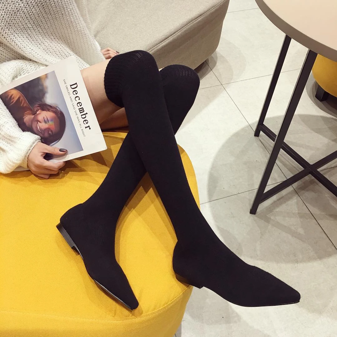 Hot Sales Women Over The Knee Boots Black Pointed Toe Sock Booties Knitting Shoes Slip On Knight Booties Dress Shoes Woman 35-39
Hot Sales Women Over The Knee Boots Black Pointed Toe Sock Booties Knitting Shoes Slip On Knight Booties Dress Shoes Woman 35-39