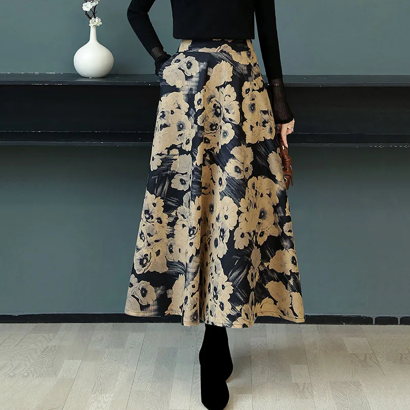 New Fashion Elastic High Waist Floral Print Winter Wool Skirt Casual A-Line Slim Retro Style Elegant Long Skirt Woman Fall 2020
New Fashion Elastic High Waist Floral Print Winter Wool Skirt Casual A-Line Slim Retro Style Elegant Long Skirt Woman Fall 2020